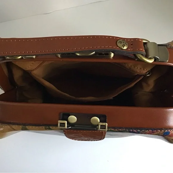 Patricia Nash Gracchi French Tapestry Bag Handbag Crossbody Brown Leather - Picture 9 of 16